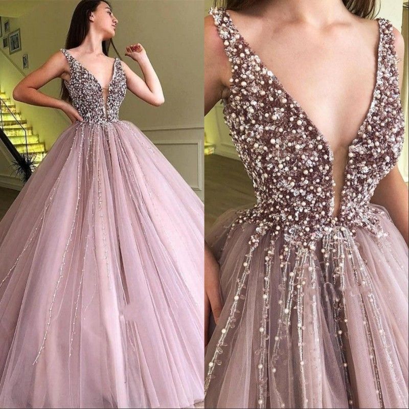 deep v neck ball gown