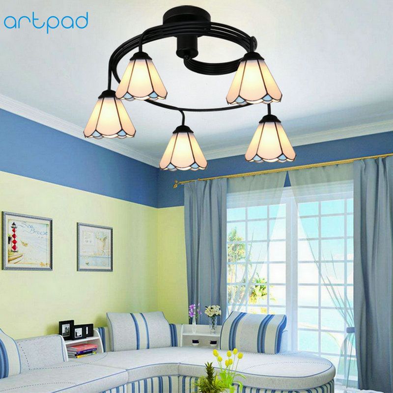 Colored Glass Kitchen Pendant Lights wholesale tiffany flower vintage chandelier lamp colored glass ceiling lamps kids bedroom dining room kitchen chandelier lighting pendant lights for