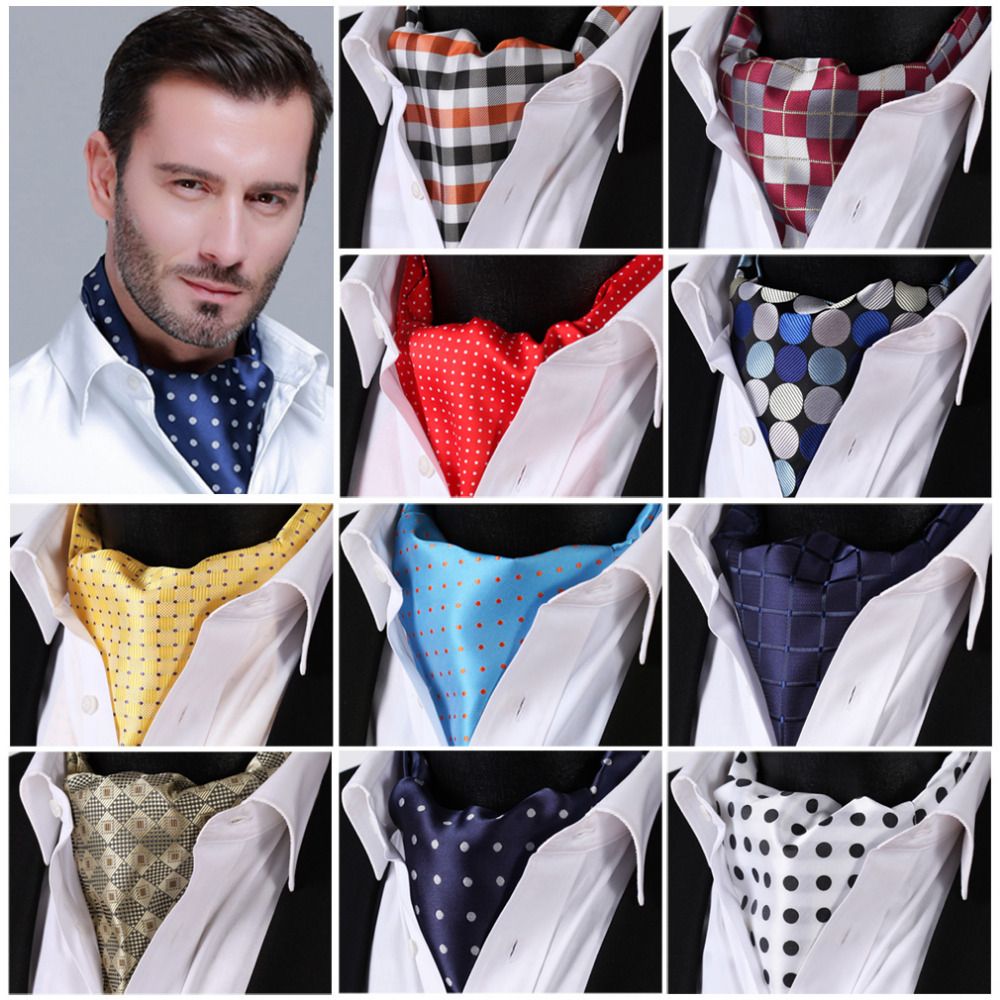 Polka Dot Check 100Silk Ascot Cravat, Casual Jacquard Scarves Ties
