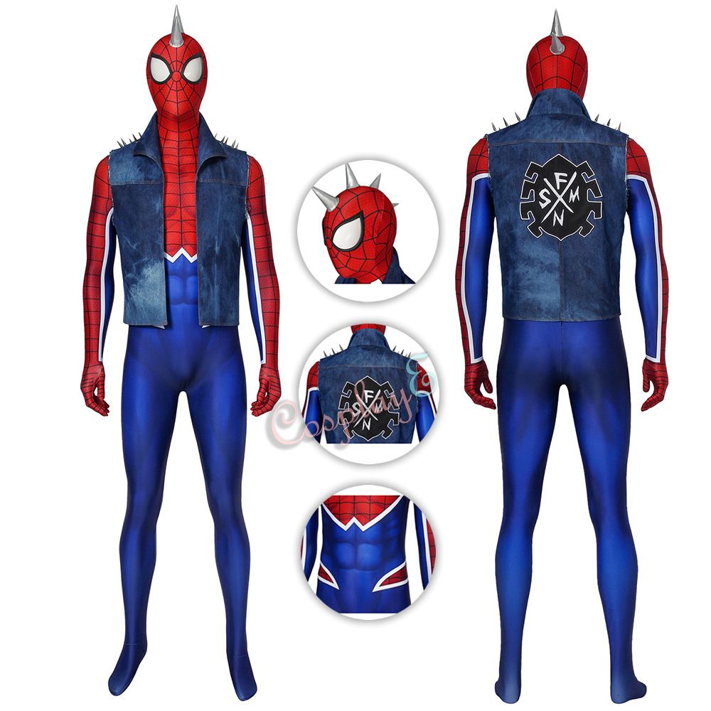Spider Punk Costume Mar Vel'S Spider Man PS4 Cosplay Hobie