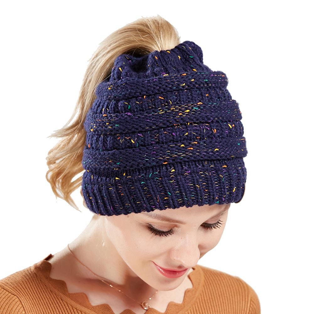 Acheter Bonnet En Queue De Cheval En Tricot Doux Sans CC Chaud Chapeaux D\u0027hiver Pour Les Femmes En Plein Air Skullies Bonnets Chapeau Bonnet Avec Trou De