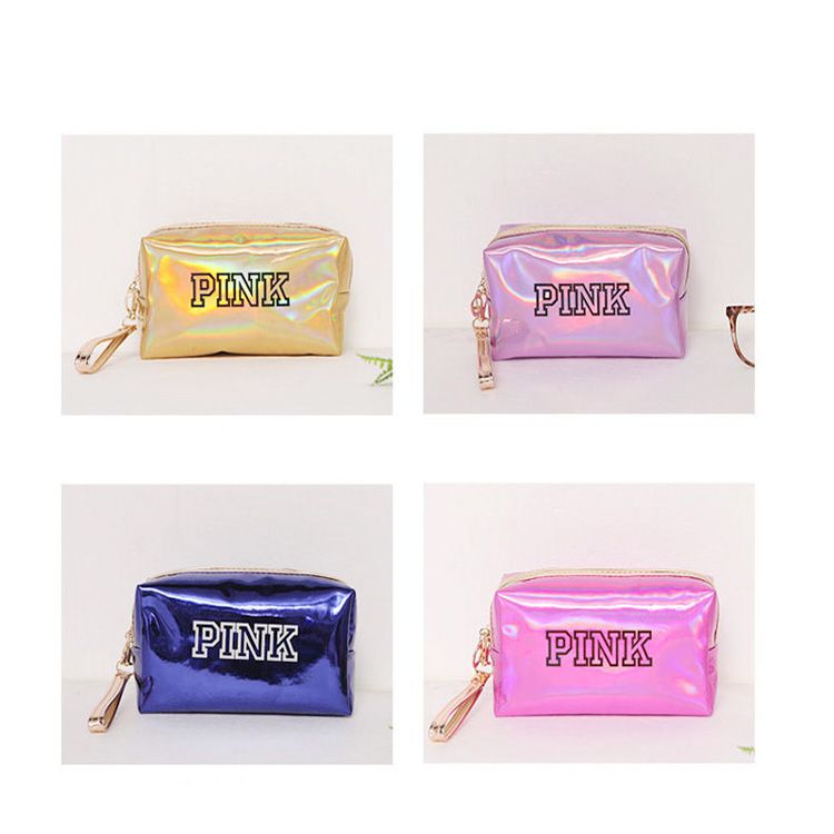 Makeup Bags Cosmetic Bag Love Pink Letter Hologram Laser Cosmetic Bag