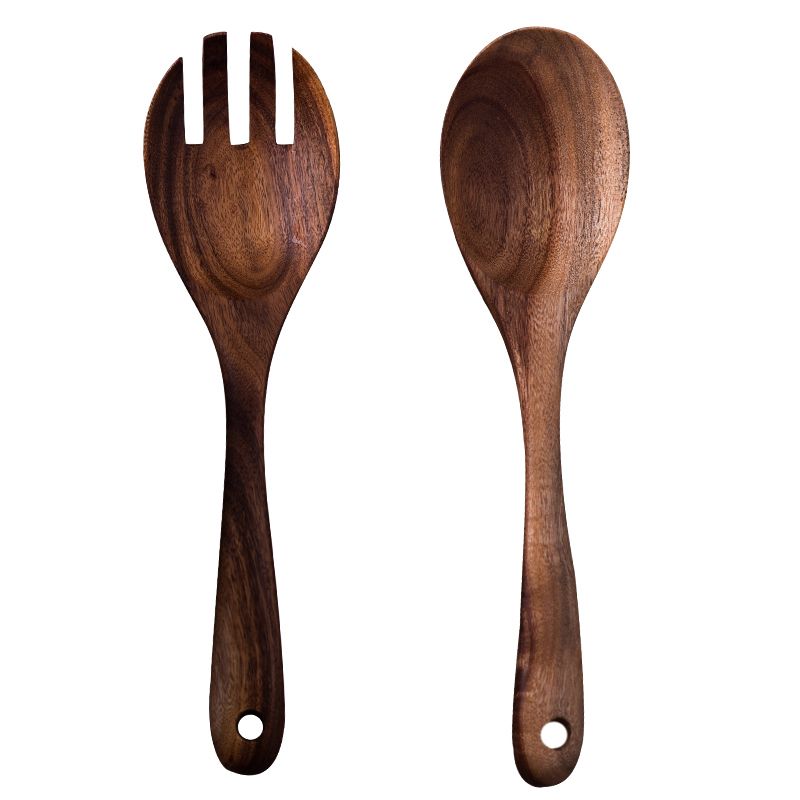 2019 Large Wooden Spoon Fork Set Long Handle Kitchen Spoon Premium