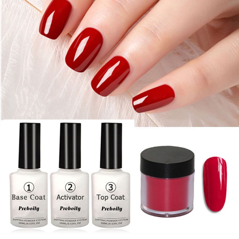 4 In 1 10g Box Hot Red Dipping Powder Kit No Lamp Cure Nails Dip