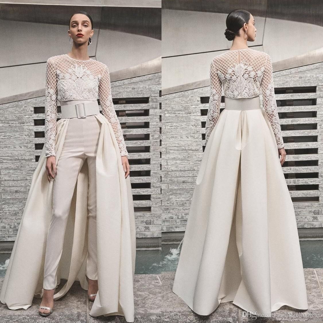 Discount 2019 Elegant Beach Wedding Dresses Jumpsuits With Detachable ...