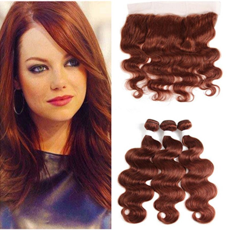 2021 Auburn Hair Extension With Lace Frontal Closure 33 Copper Red