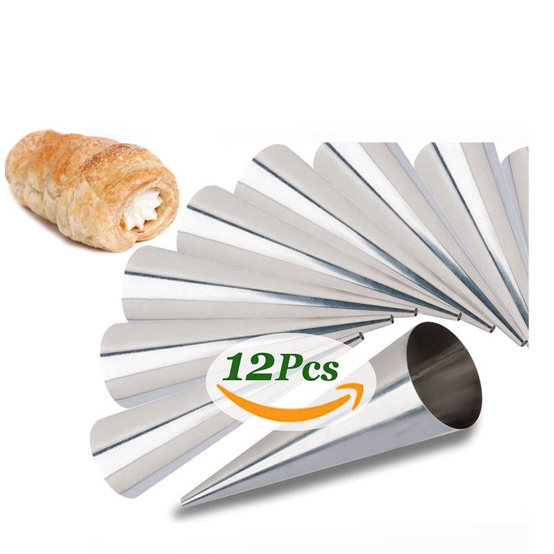 Of 12 Large Size Stainless Steel Pastry Cream Horn Moulds Conical Tube Cone Pastry Roll Horn