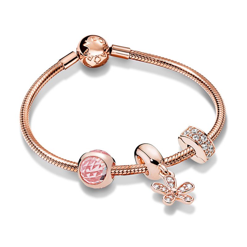 Valentine Gifts Sale Pandora Rose Gold Flower Pendent Charm Bracelets 925 Sterling Silver ...