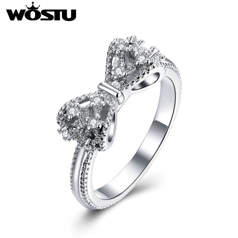 Wostu Vintage Dazzling Shinning Bowknot Zircon Rings For Women