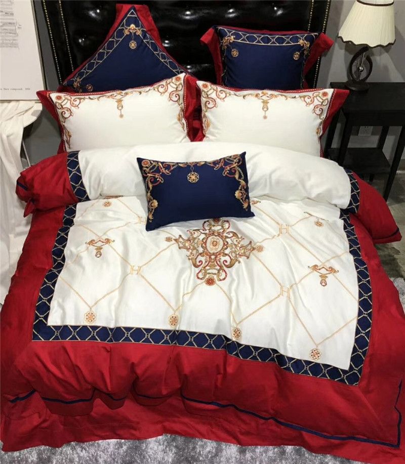 Luxury 100 Egyptian Cotton Bedding Set King Size Designer Luxury 100 Egyptian Cotton Bedding Set King Size Designer Bedlinen Queen Duvet Cover Bed Sheet Comforter Sets Navy Blue