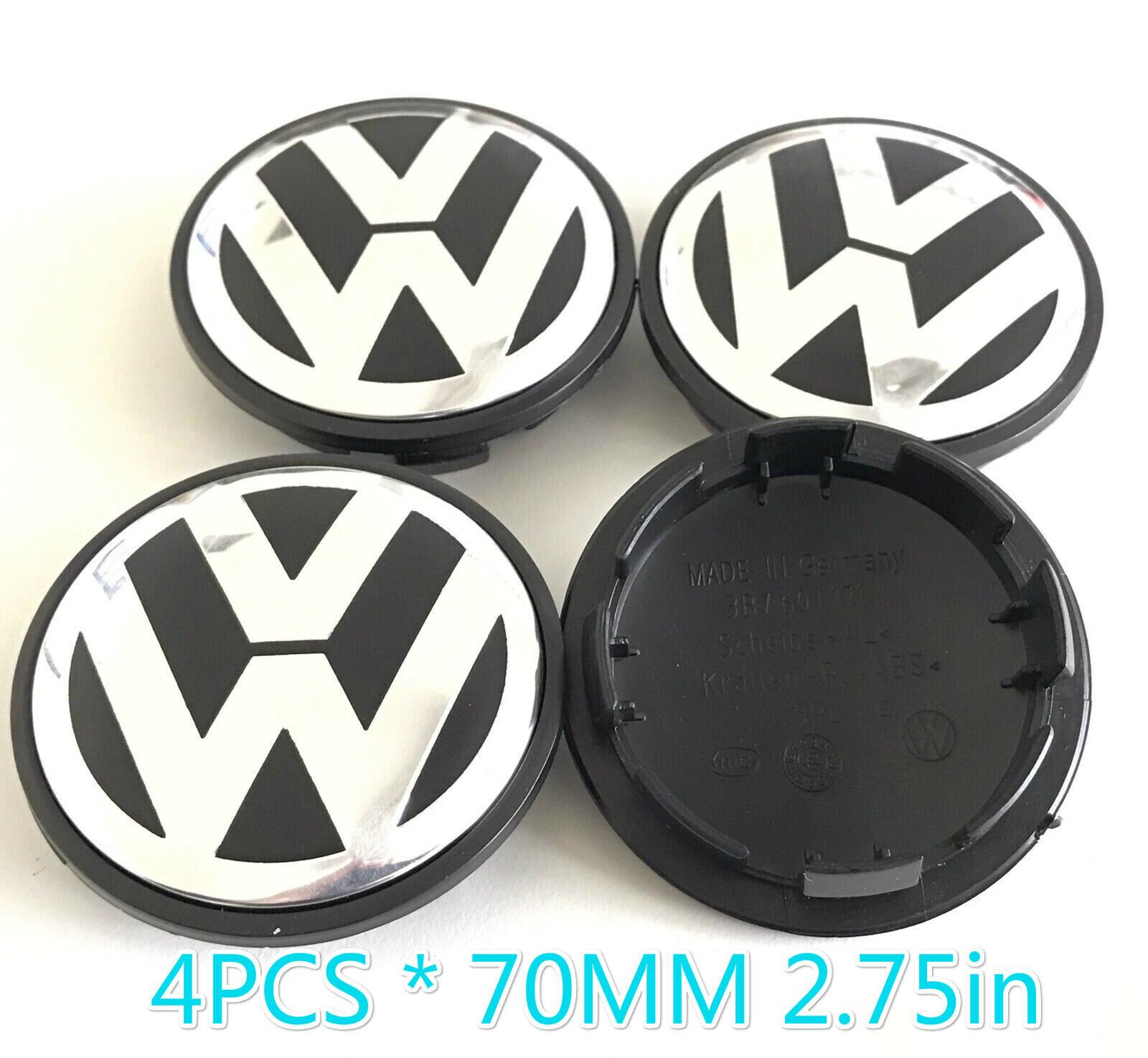 2020 70MM 2.75in Wheel Center Hub Rim Caps Chrome Black For VW