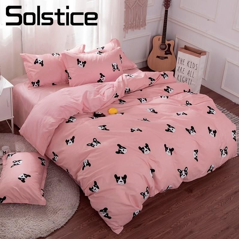 Solstice Home Textile Pink Girls Bedding Sets Bull Dog Duvet Cover Pillowcase Flat Bed Sheet Kid Child Teens Linen 3 4pcs Solstice Home Textile Pink Girls Bedding Sets Bull Dog Duvet Cover Pillowcase Flat Bed Sheet Kid Child Teens Linen 3 Fl