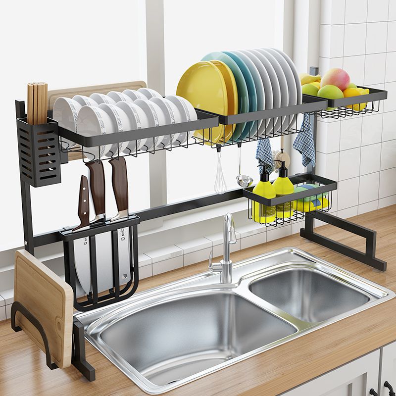 Stainless Steel Sink Drain Rack Kitchen Shelf Two Story Floor Sink Rack Dish Rack Kitchen Organization