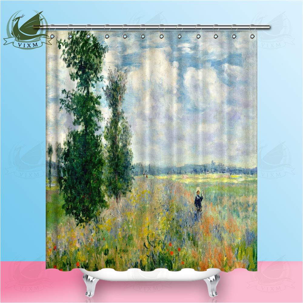 Vixm Monet Poppy Field Impressionist Master Art Oil Painting Shower Curtains Waterproof Polyester Fabric For Home Decor