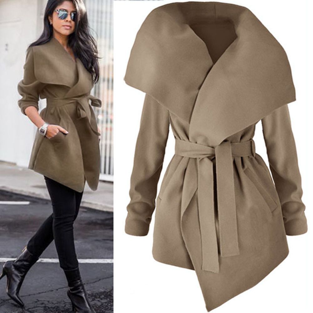 2020 Women Winter Coat With Waist Belt Women Winter Wool Coat CHEAP