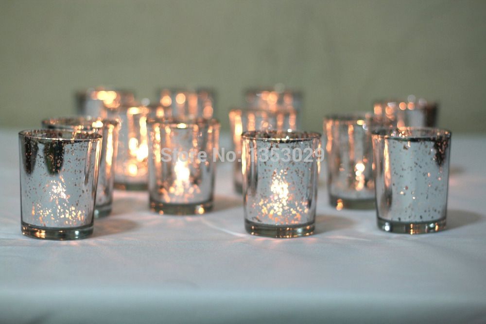 12pcs Gorgeous Glittery Gold Mercury Glass Candle Holders Silver Votive Tealight Holder