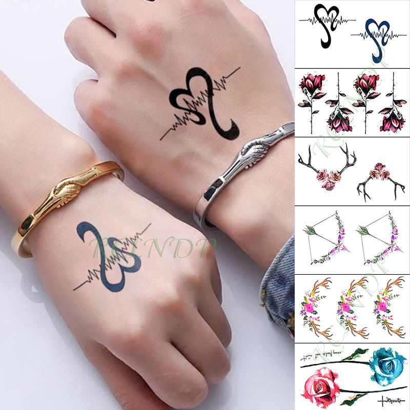 étanche Autocollant De Tatouage Temporaire Amour Coeur Fleur Lettre Faux Tatouage Main Bras Pied Flash Tatoo Pour Enfant Fille Hommes Femmes