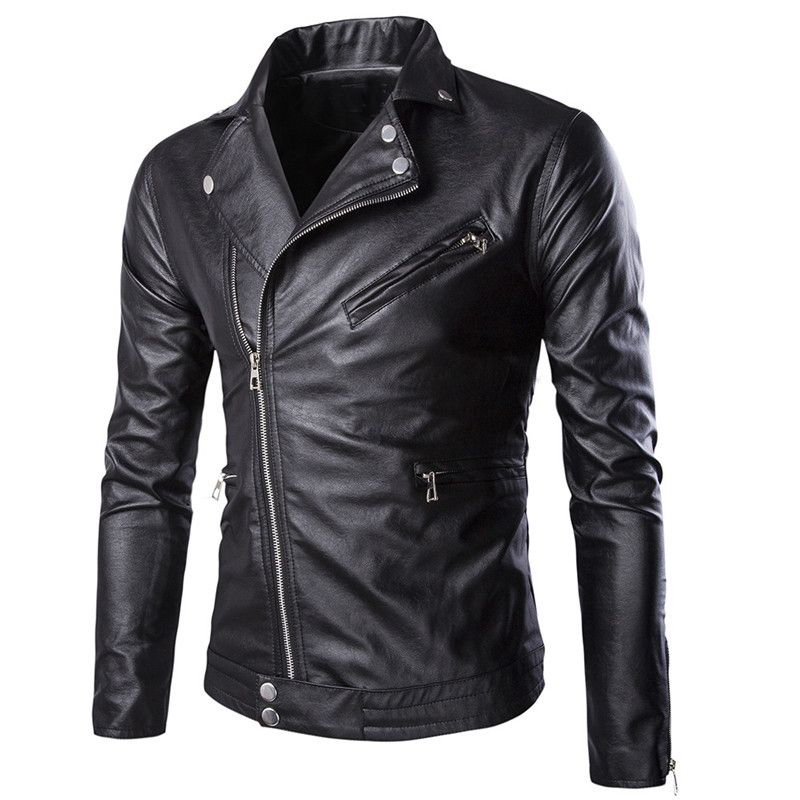 Autumn Men S Popular Handsome Pu Leather Jacket Punk New Blue Black Jackets Oblique Zipper Size M 3xl 4xl 5xl