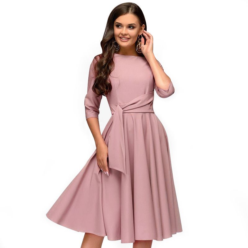 2019 Spring Summer Women Casual Dresses Elegant A Line Solid Dress