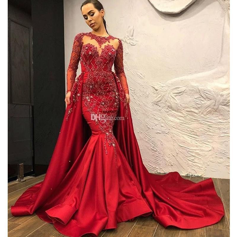 Charming Red Halter Neck Mermaid Satin Long Evening Party Dresses, DP5635