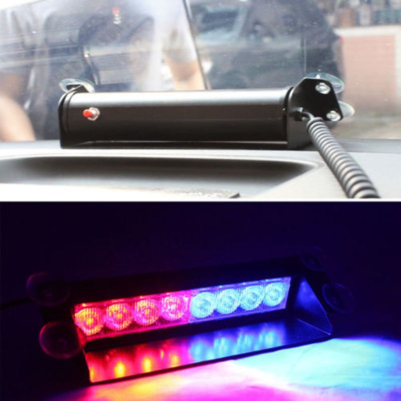 8 LED Red/Blue Car Police Strobe Flash Light Dash Emergency 3 Flashing