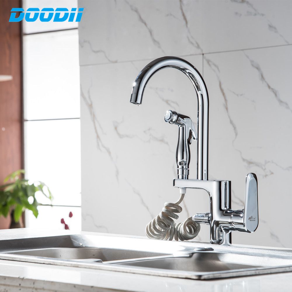 Spring Style Kitchen Faucet Brushed Nickel Pull Out All Around Rotate Swivel 2 Function Water Mixer Tap Torneira
