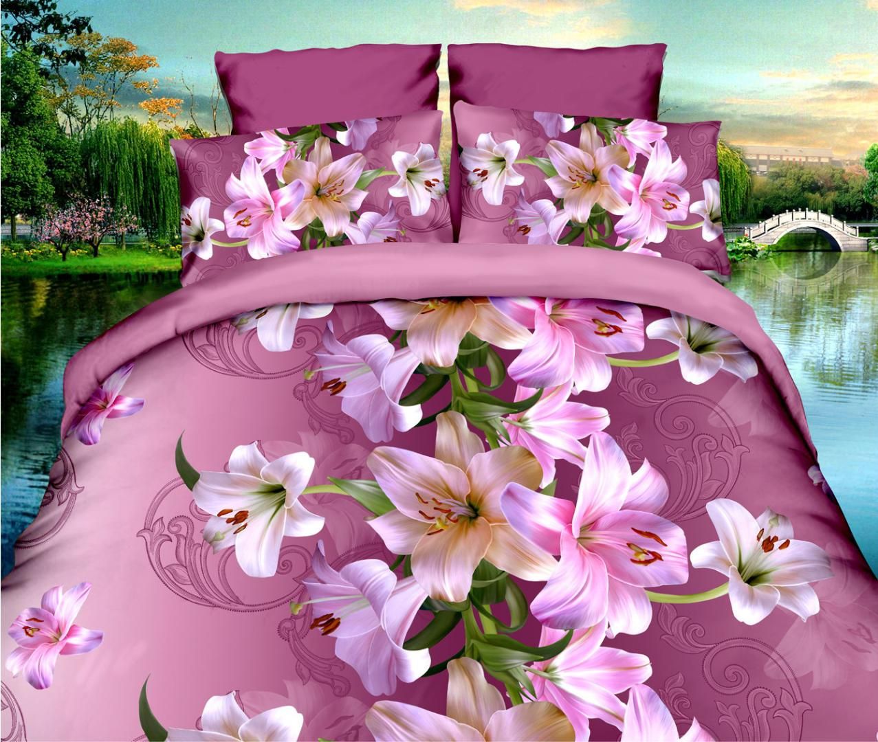 Bedding Set 3d Red Rose Lavender Lily Peony Past Style 4pcs Family Children S Room Duvet Cover Sets Bed Sheet Pillowcase