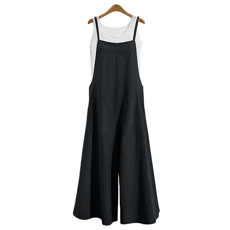 2020 Womens Cotton Linen Loose Overalls Long Suspender Jumpsuit Bib Baggy Romper Pants Jumpsuits