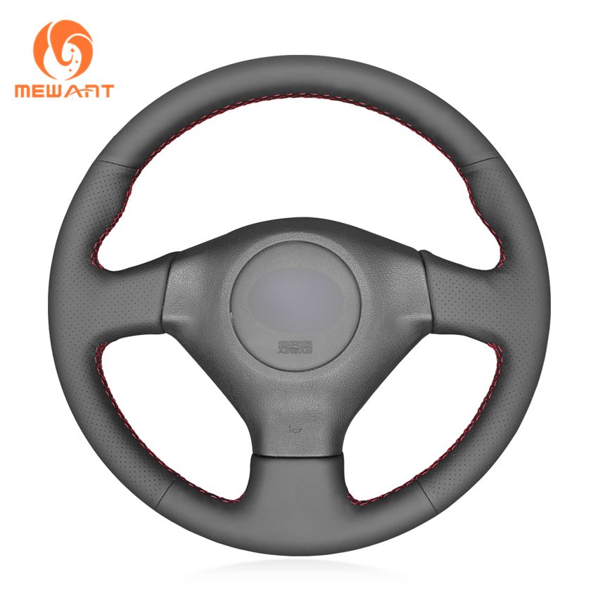 MEWANT Black Genuine Leather Hand Sew Wrap Car Steering Wheel Cover For