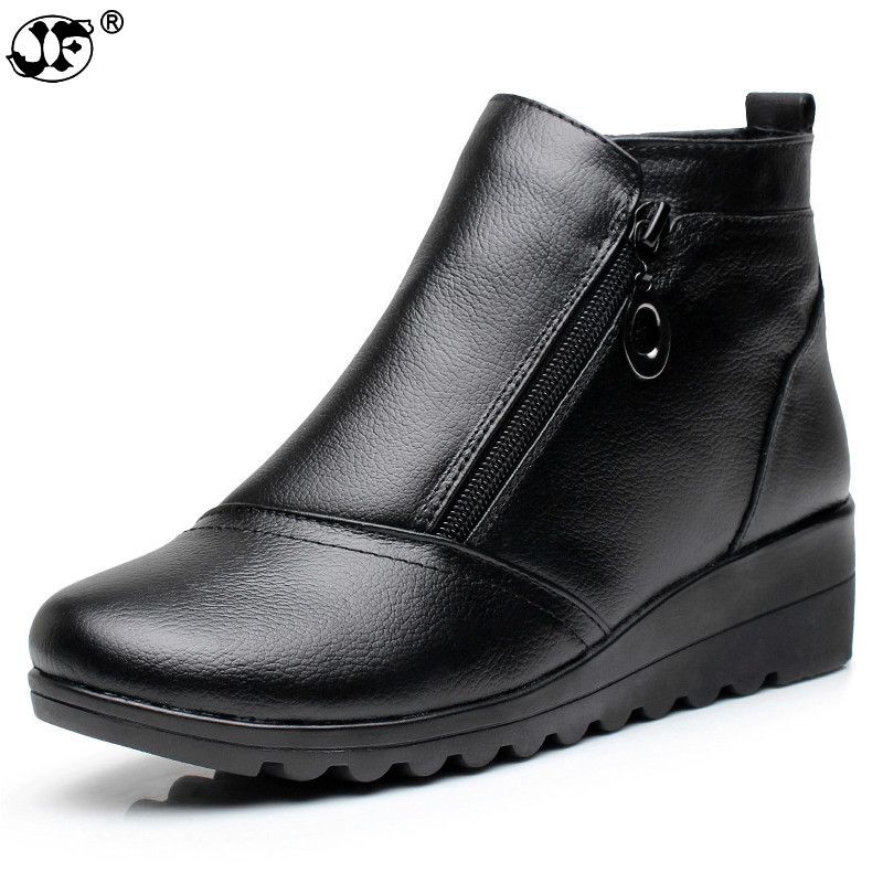 bout au femmes noir brun côté bottines garder d rond chaud Cuir à talon véritable mode chaussures confortables compensées hiver fermeture glissière 3jARL5q4
