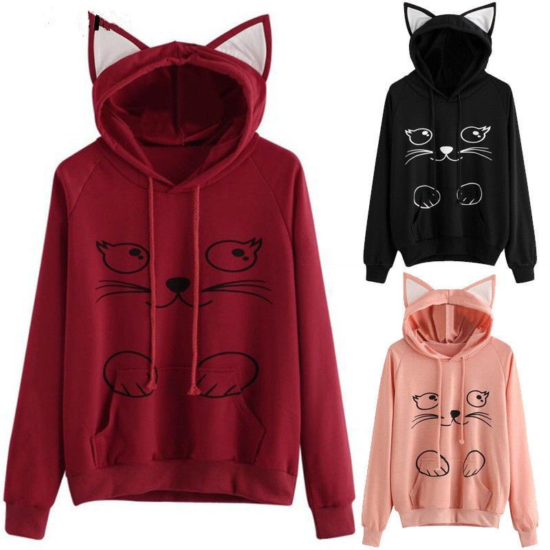 cat moletom com capuz with ears and pouch