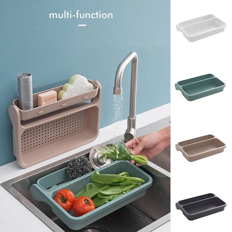 Kitchen Sink Sponge Holder Storage Drainer Rack Strainer Vegetable Fruit Drain Basket