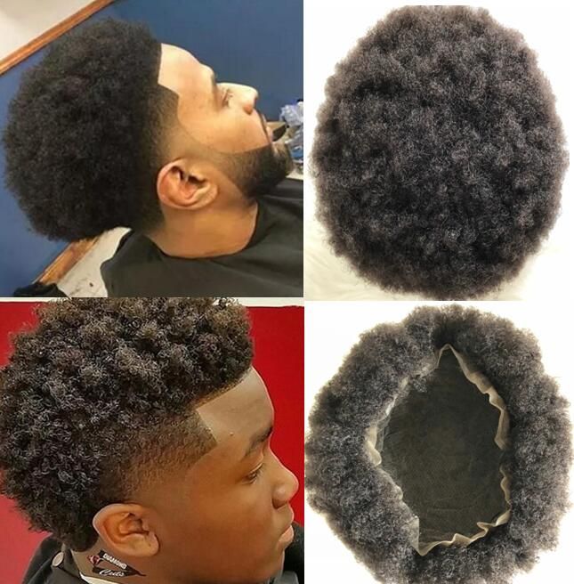 Men Hair Wig Mens Hairpieces Afro Curl Full Lace Toupee Brown