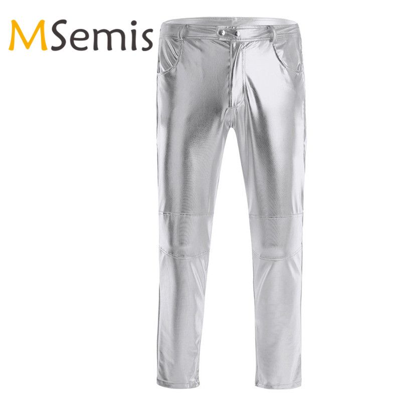 Mens Punk Straight Leg Faux Leather Pants Moto Biker Loose Trousers Long Zsell