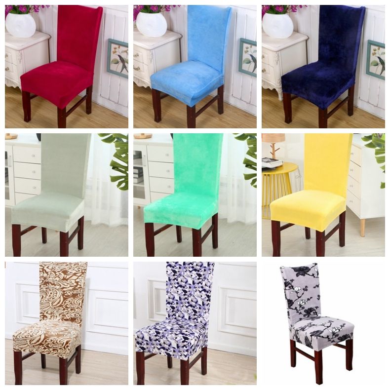 Chair Cover Velvet Elastic Chair Cloth Solid Colors Chair Covers Dining Room Seat Cover Home Hotel Wedding Decoration 30 Colors Yw1858