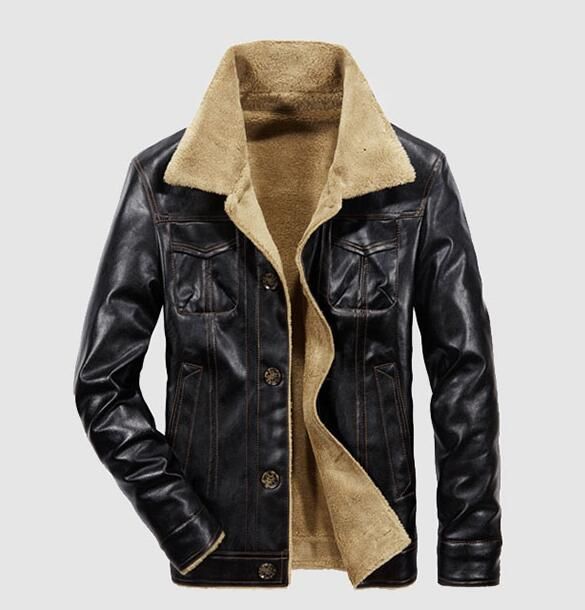 Mens Leather Jackets Men Jacket Pu Business Casual Plus Thick Warm Wide Collared Winter Faux Biker Coats Windproof 3xl