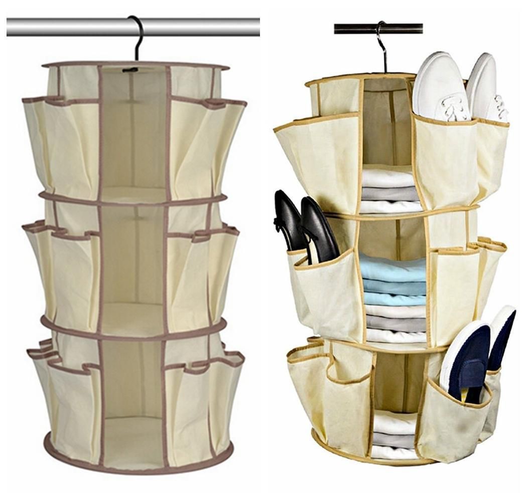 Shoe Carousel Closet Organizer 2 Tier Hanging Space Saver 25 Pockets Shoe Carousel Closet Organizer 2 Tier Hanging Space Saver 25 Pockets For Shoes Clothes Bags Dda510