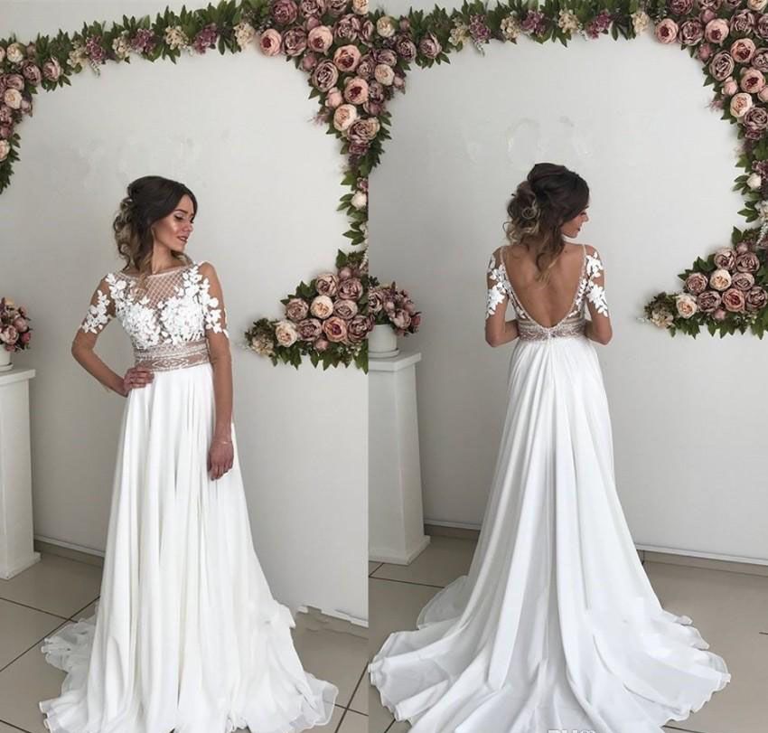 Discount Cheap Boho Beach Wedding Dress High Quality A Line Lace