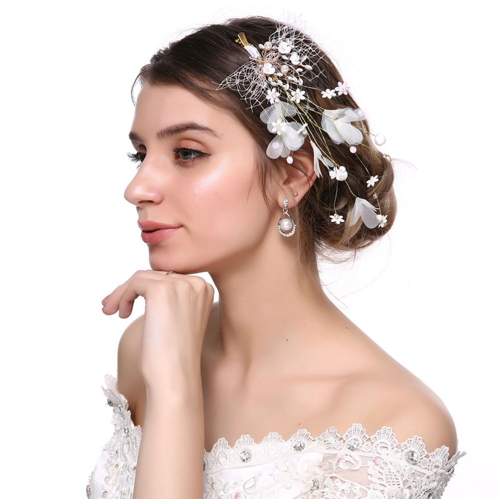 M Mism Fashion Korean Women Girl Flower Hair Clips Beads Butterfly