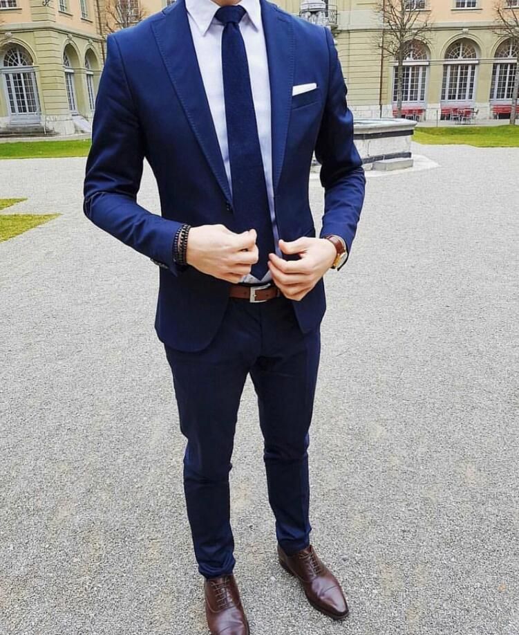 One-Button Groom Wear Wedding Tuxedos Suits 2019 Blue Business Suit ...