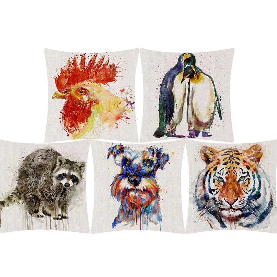 Baby Animal Penguin Racoon Lion Eagle Horse Dog Cushion Cover Hand