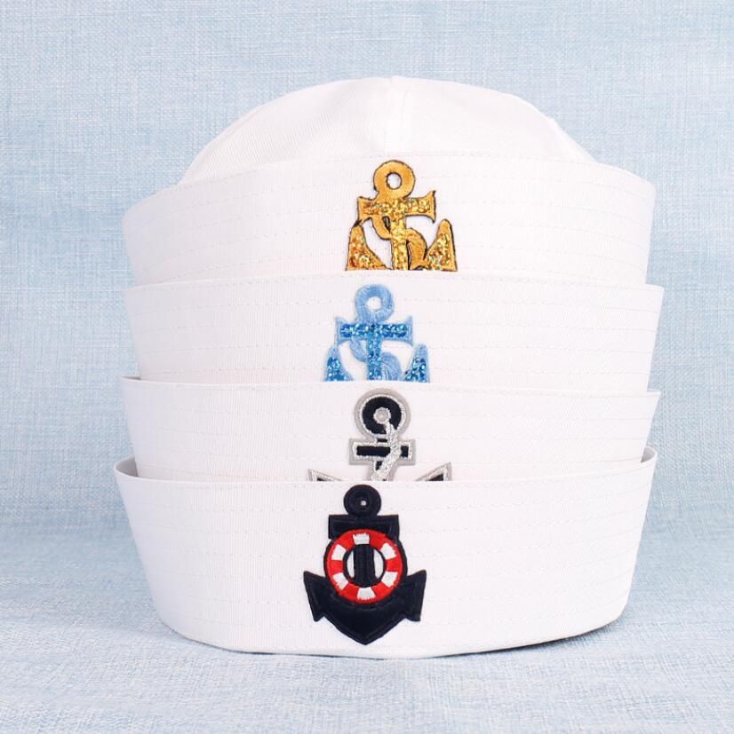 White Sailor Navy Hat Cap With Anchor For Fancy Dress Sailor Marine