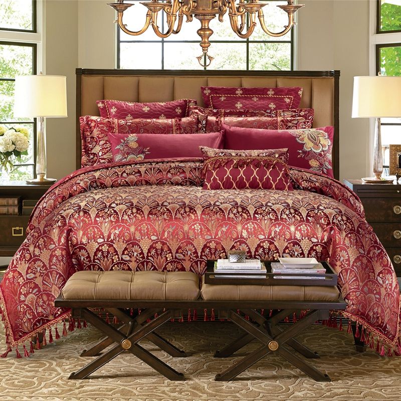 Jacquard Stain Cotton Luxury Bedding Set King Queen Size Double Bed Jacquard Stain Cotton Luxury Bedding Set King Queen Size Double Bed Cute Tassels Duvet Cover Sheet Pillow Shams Full Sets Comforter