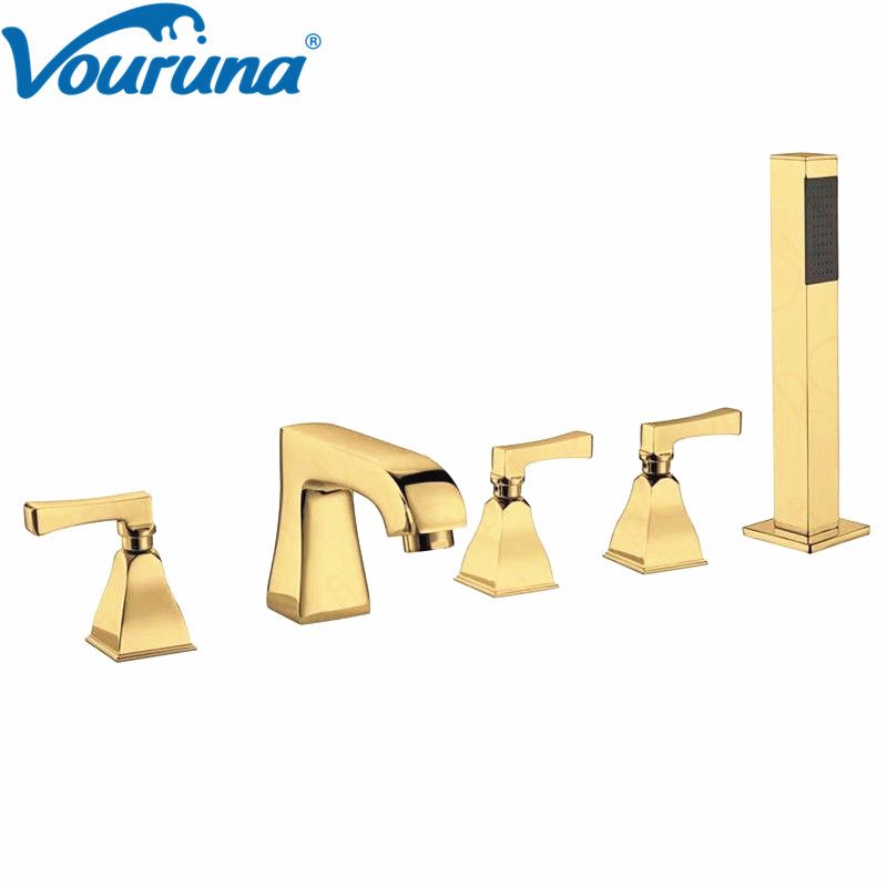 2020 VOURUNA Luxurious Golden 5 Hole Bathtub Faucet Roman ...