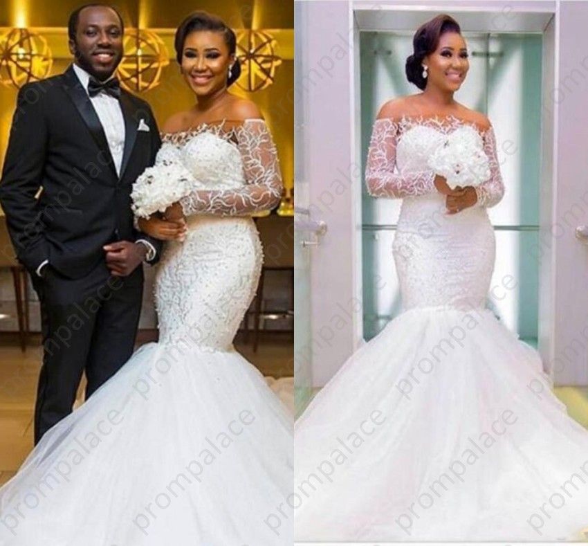  2019  New African  Mermaid Wedding  Dress  Luxury Lace Off The 