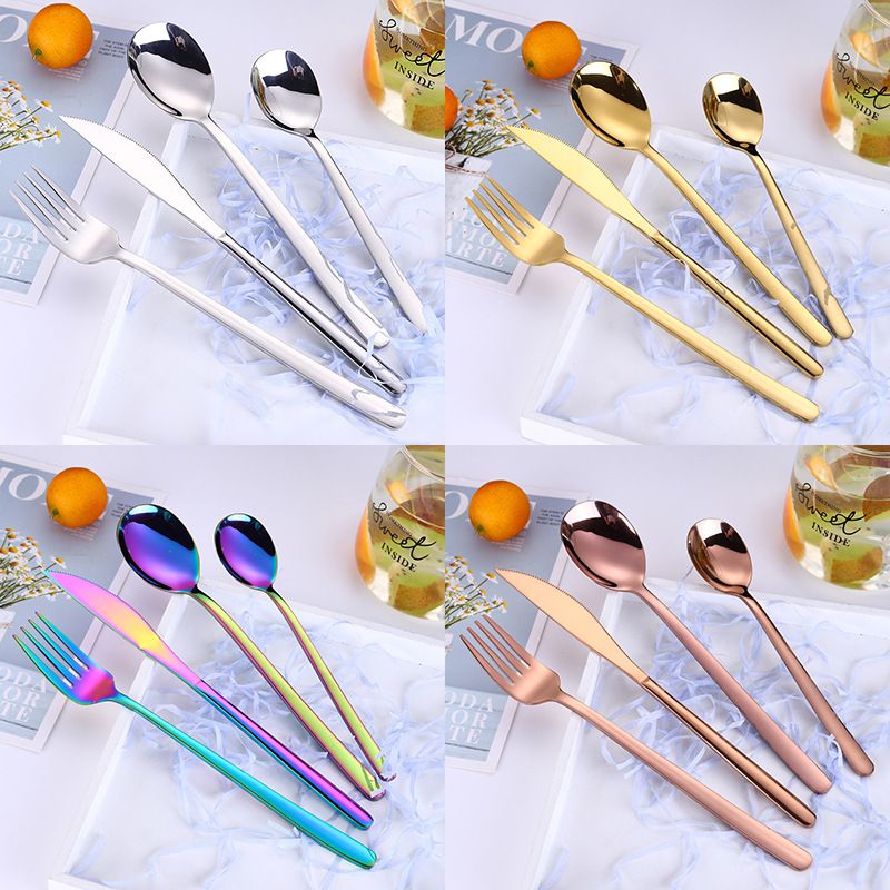2019 Korean Flatware 304 Stainless Steel Long Handle Knife Fork Spoon Colorful Tableware Cutlery