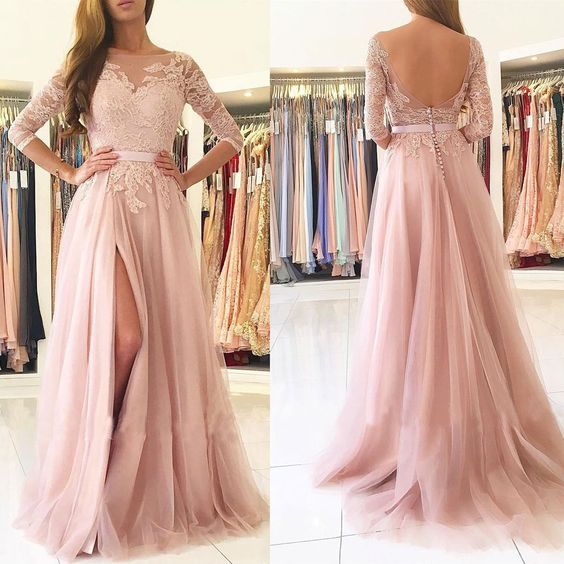 Elegant Evening Dresses Prom Dress Blush Pink V-Neck Saudi Arabic ...
