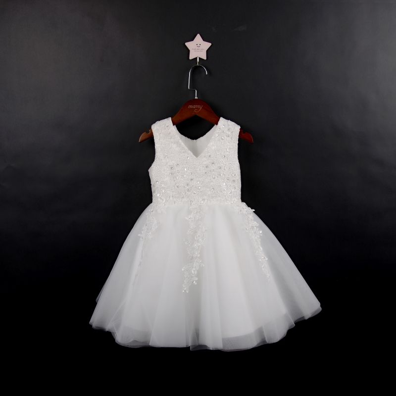 New Crew Neck Backless Flower Girl'S Dresses Lace Appliques Cute Toddler Little Girl'S Dresses