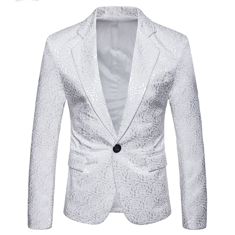 Men's Stylish Rose Jacquard White Suit Jacket 2018 Slim Fit One Button ...