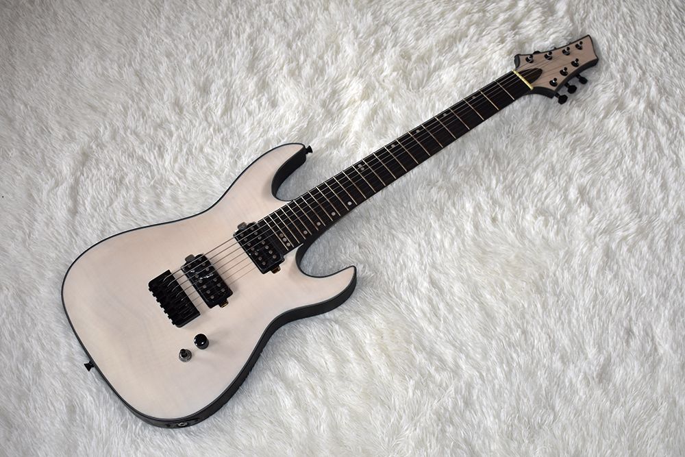 Factory Custom Matte Cream Electric Guitar With 7 Strings,String Thru